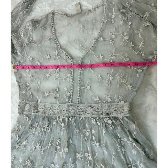 Sundance Platinum Gray Sheer Embroidered Floral Lace Peasant Dress Cottage 12 - Picture 11 of 13